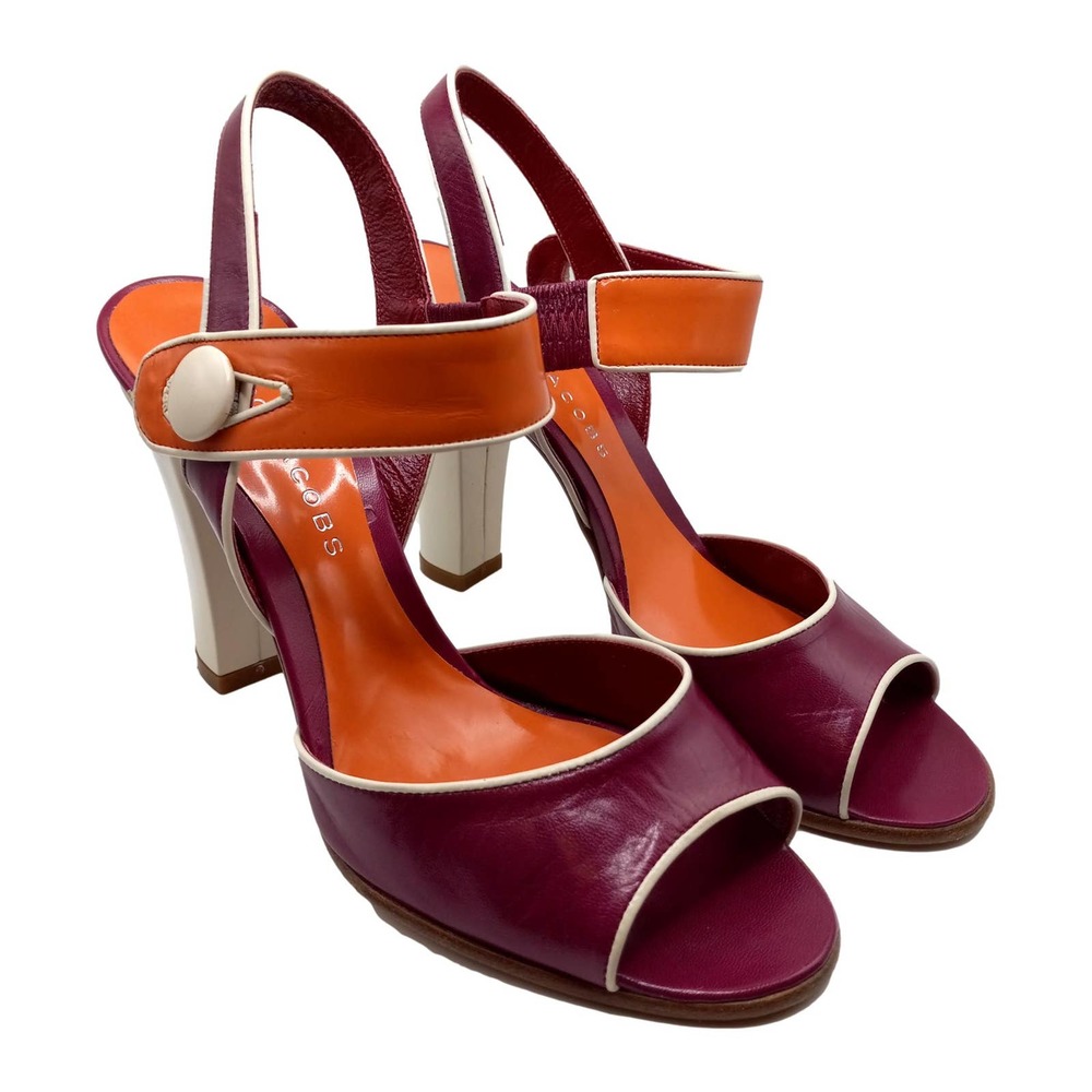 Marc Jacobs Magenta Pink Orange White Piping Heeled Sandal European 36.5…